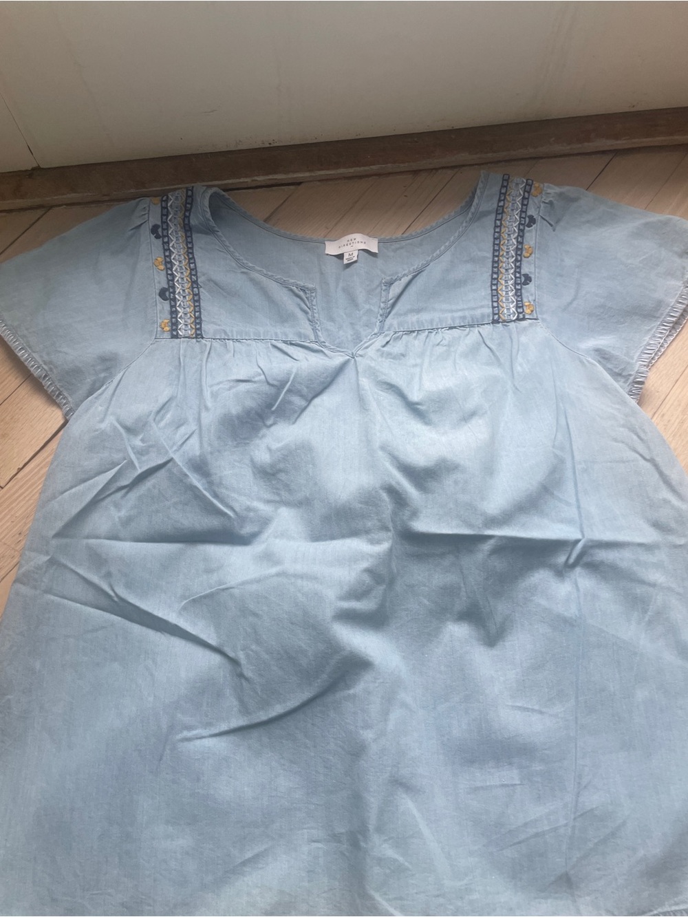 Light Blue Embroidered Chambray Top
